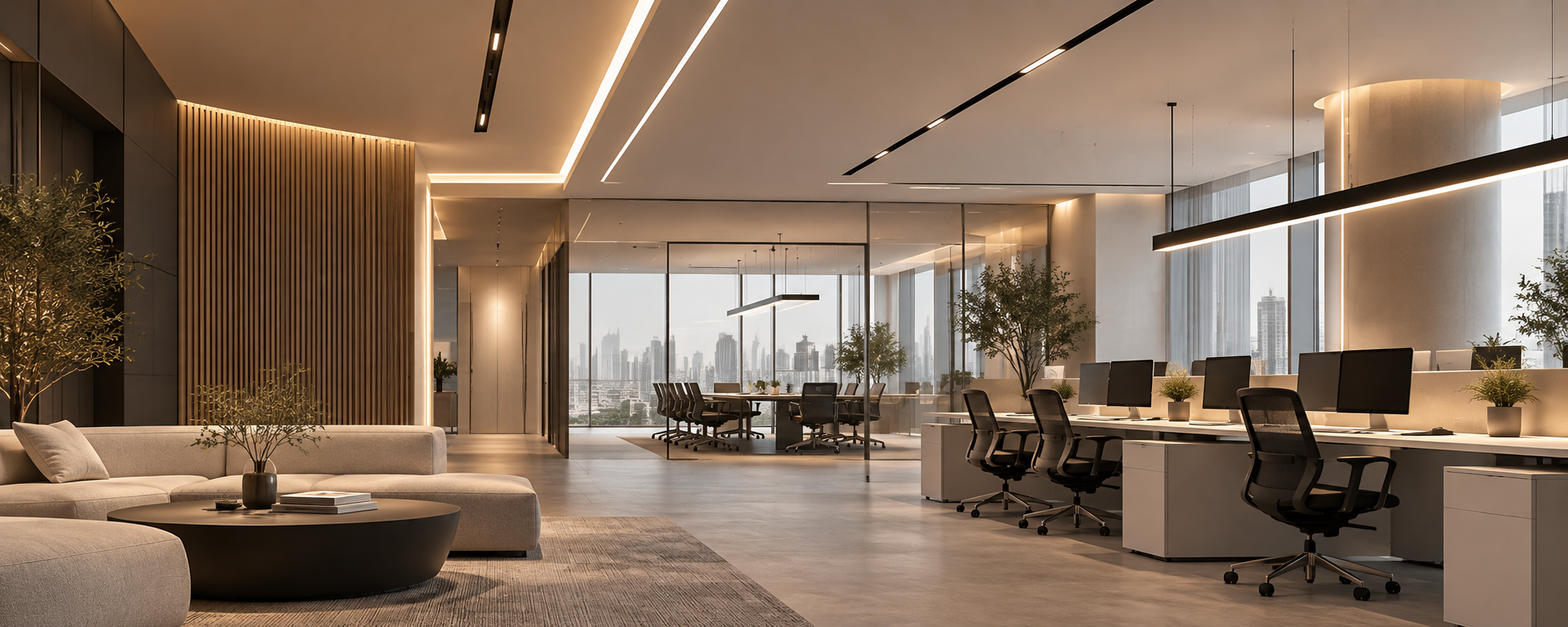 Modern office interior with GAMMA architectural and linear lighting solutions